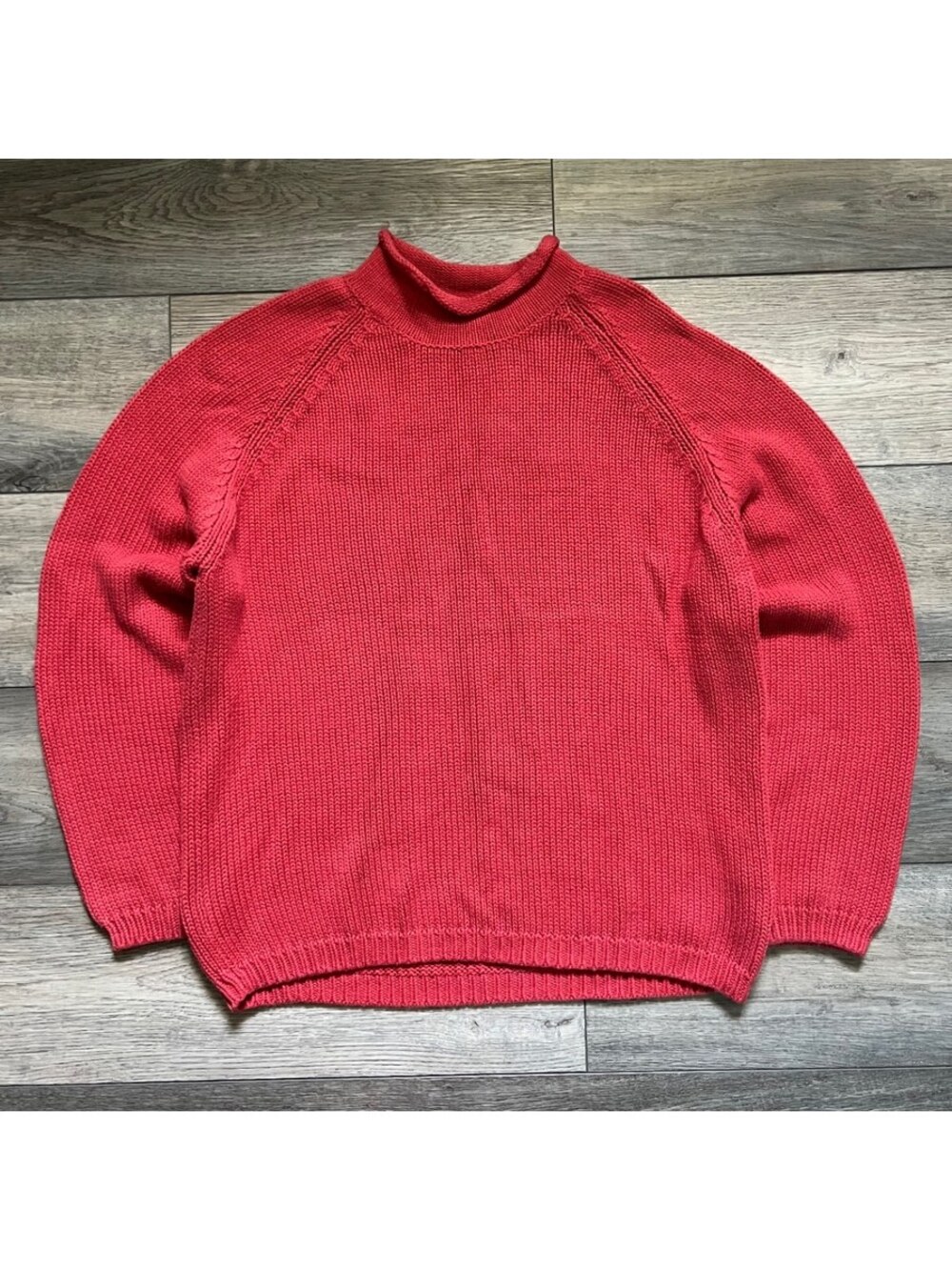Vintage Lands' End Men's M Salmon Pink Knit Roll Neck Raglan Sweater USA
